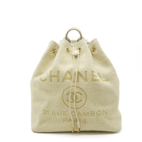 Pre-Owned CHANEL Deauville Line Rucksack Shoulder Bag Chain Velour Light Beige A93787 (Good)