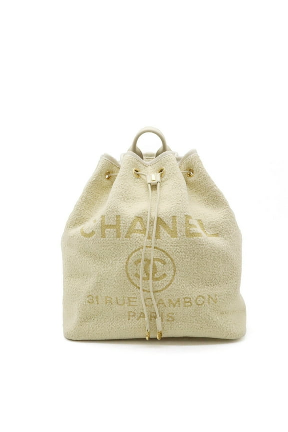 Pre-Owned CHANEL Deauville Line Rucksack Shoulder Bag Chain Velour Light Beige A93787 (Good)