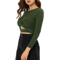thumbnail image 5 of INSPIRE CHIC Women's Glitter Top Twist Fitted Long Sleeve Cutout Party Cropped Sparkly Tops M Army Green, 5 of 8