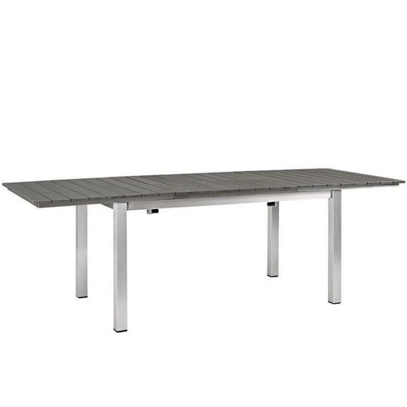 Pemberly Row 30"H Modern Aluminum/Wood Patio Dining Table in Gray
