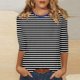 thumbnail image 5 of Camisetas de Manga Corta para las Mujeres a Rayas Impresas de Tres Cuartos de Manga, Cuello Redondo Casual Top, 5 of 5
