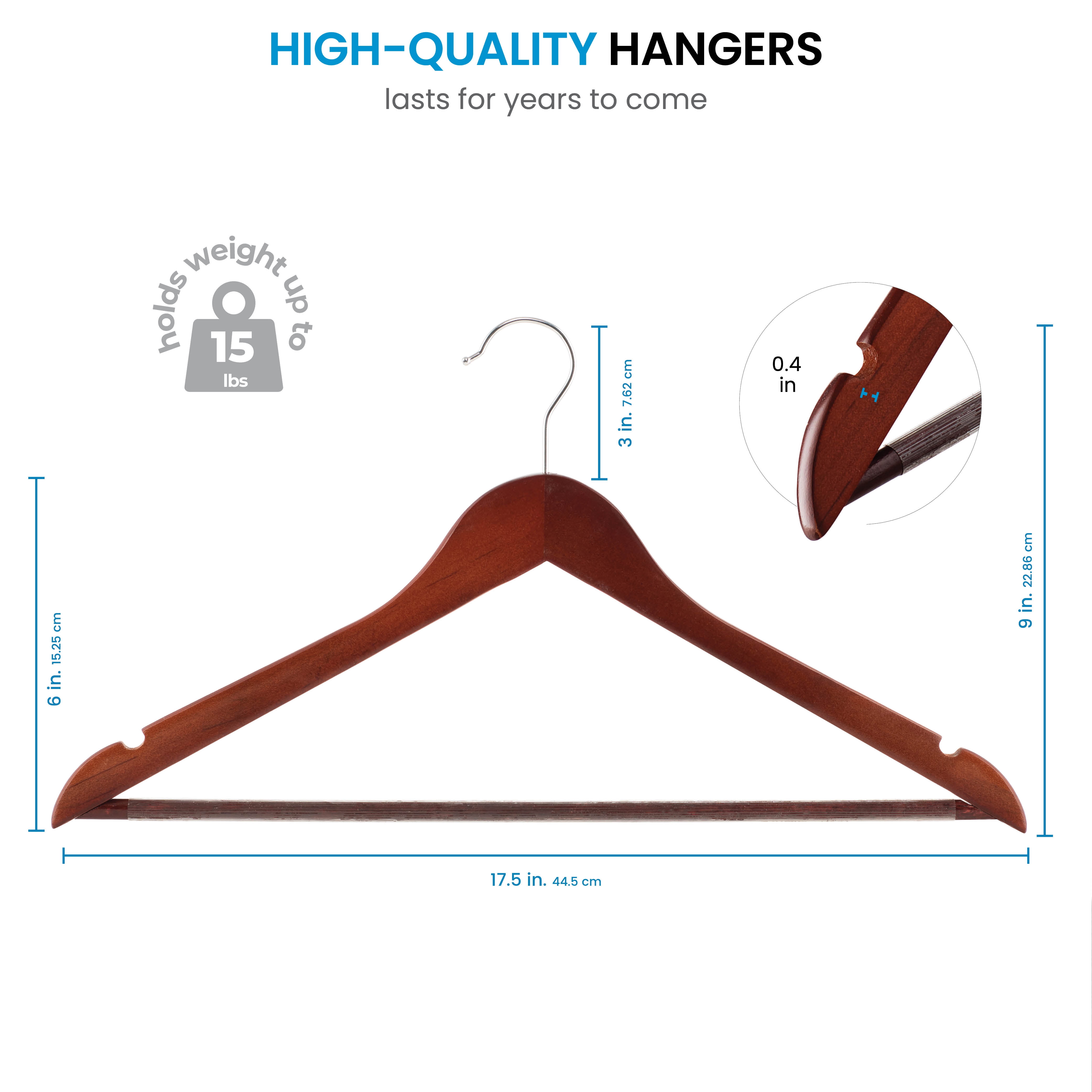  HOUSE DAY Wide Shoulder Wooden Hangers, Suit Hangers with Non  Slip Pants Bar, Smooth Finish 360° Swivel Hook Solid Wood Coat Hangers for  Dress, Jacket, Pants, Heavy Clothes Hangers 6 Pack (