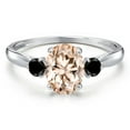 thumbnail image 3 of Gem Stone King 10K White Gold Peach Morganite and Black Diamond 3-Stone Ring for Women | 1.20 Cttw | Oval 8X6MM | Gemstone October Birthstone | Size 8, 3 of 6
