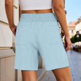 thumbnail image 4 of KHONTS Linen Shorts for Women Casual Summer High Waist Wide Leg Beach Vacation Shorts with Pockets Blue M, 4 of 6