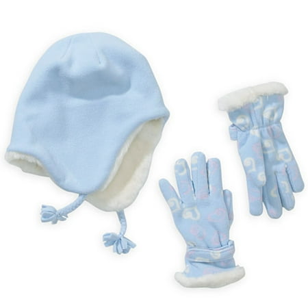 Girl's Print Fleece Hat & Gloves Set