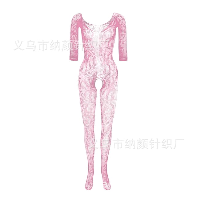 Pink Temptation New One-Piece One-Piece Fishnet Clothes Big Dragon Pattern Open-Off Sexy Lingerie W088