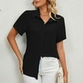 thumbnail image 2 of YYDGH Button Down Shirts for Women Solid Color Short Sleeve Blouse V Neck Collared Tops Black L, 2 of 6