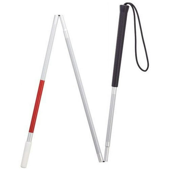 Visually Impaired Cane 3-Section 45" Folding Golf Grip White Cane, Black Handle Aluminum Cane