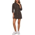 thumbnail image 1 of Vestido de mezclilla para mujer INSPIRE CHIC con mangas 3/4, botón, mini vestido de camisa de mezclilla, talla L, marrón oscuro, 1 of 6