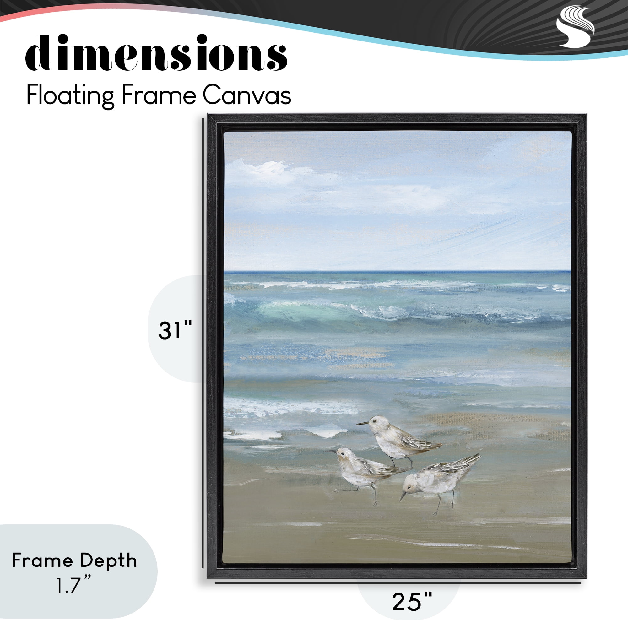 Stupell Industries Sanderlings on Gentle Waves Black Framed Floater Canvas Wall Art, design by Nan