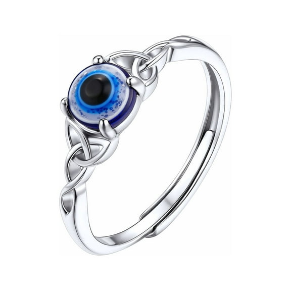 Silvora Women Celtic Evil Eye Rings Adjustable Open Rings Sterling Silver Rings Religious Jewelry Gift for Her Daughter Wife Mom