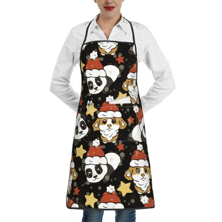 

Noikeo Cute Dog Panda Pattern Kitchen Apron Waterdrop Resistant Apron with Adjustable Aprons for Women & Men with 2 Pockets Cooking Apron 1 Pack
