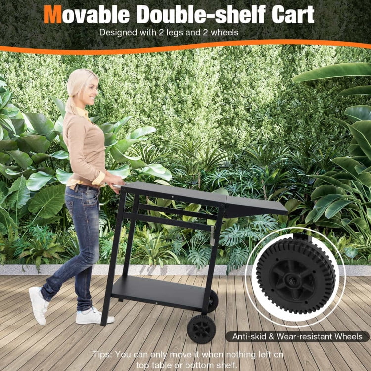 Resenkos Outdoor Patio Barbecue Cooker, Outdoor Grills,Movable Outdoor Grill Cart with Folding Tabletop and Hooks-Black
