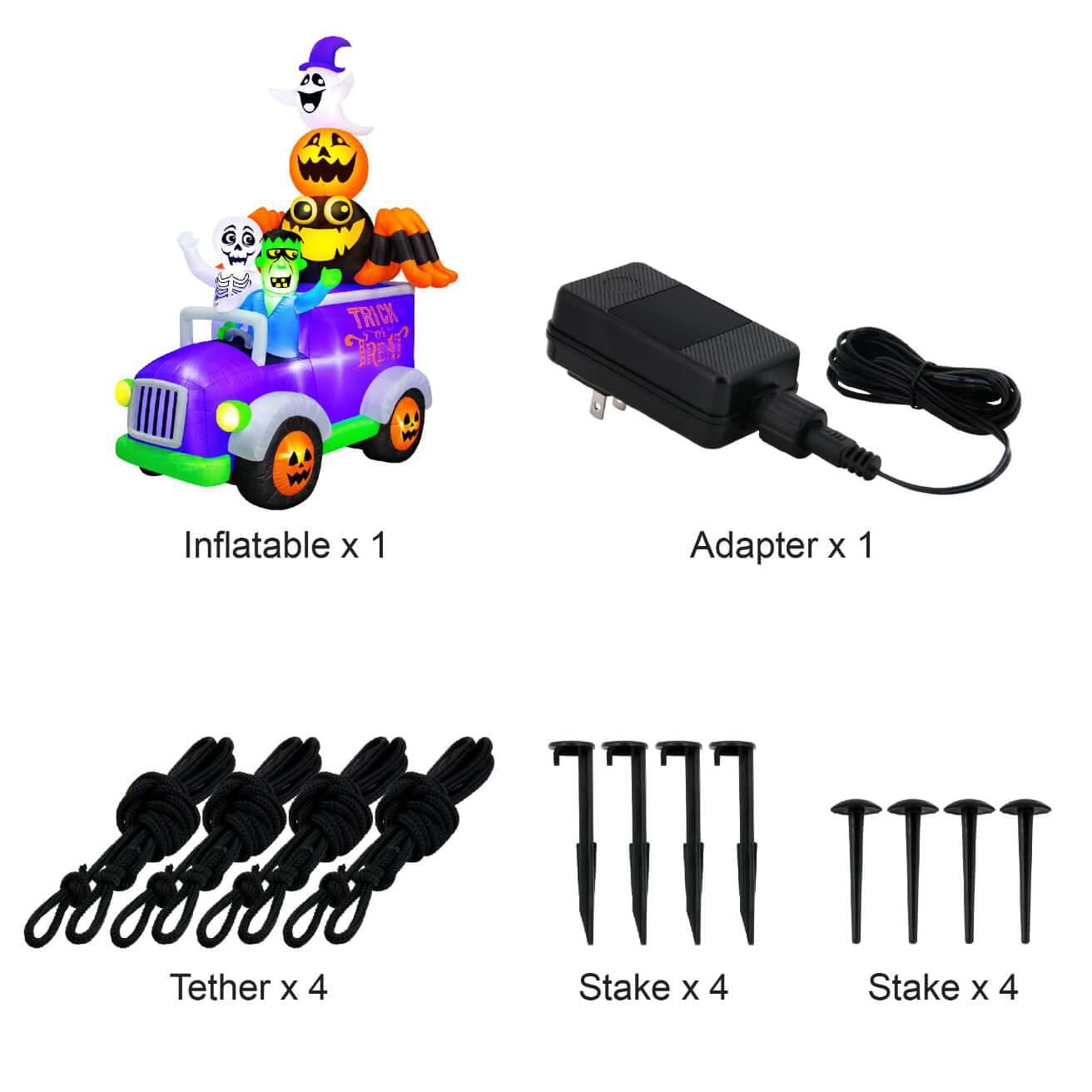 Occasions Halloween 10.5 Foot Inflatable Halloween Truck with Skeleton, Frankenstein, Spider, Pumpkin and Ghost