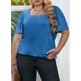 thumbnail image 3 of SHEWIN Women Tshirts Plus Size Tops for Women Summer Puff Sleeve T-Shirts Oversized Summer Blouse Tops Blue 5X, 3 of 9