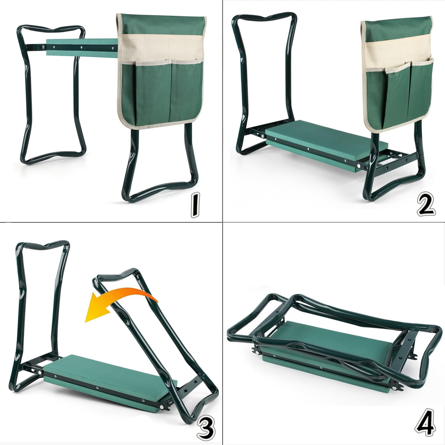 Roixeeds Garden Kneeler and Seat Foldable Gardening Bench Stool with Tool Bag Pouch EVA Foam Pad Outdoor Practical Garden Tools for Kneeling and Sitting Sturdy and Lightweight, Green
