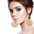 thumbnail image 3 of Pendientes Coolkin Boho vintage geométricos redondos de madera y cuero, 3 of 6