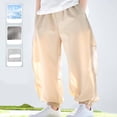 thumbnail image 2 of Lenpel Children's Summer Pants Girls Boys Lightweight Elastic Waist Mesh Wide Leg Pants Baggy Casual Joggers with Pockets 2-15 Y, 2 of 5
