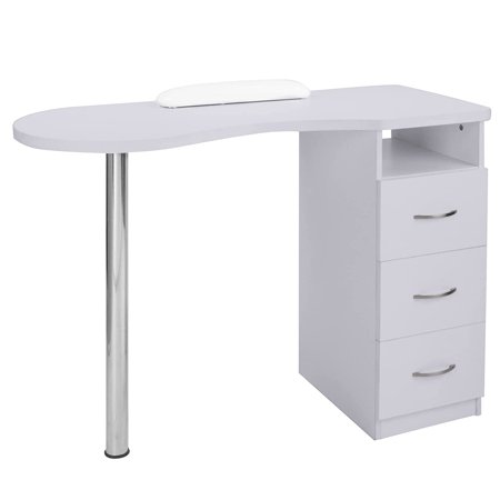 Manicure Table Nail Desk with 3 Drawers & Arm Rest Cushion for Nail Tech, Beauty Spa Salon Home Wooden Technician Workstation Nail Art Equipment