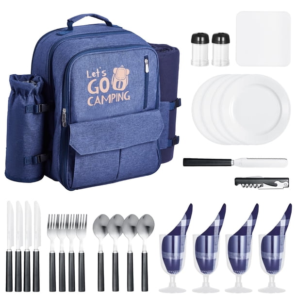 Mochila de pícnic VEVOR para 4 personas con compartimento frigorífico, color azul marino