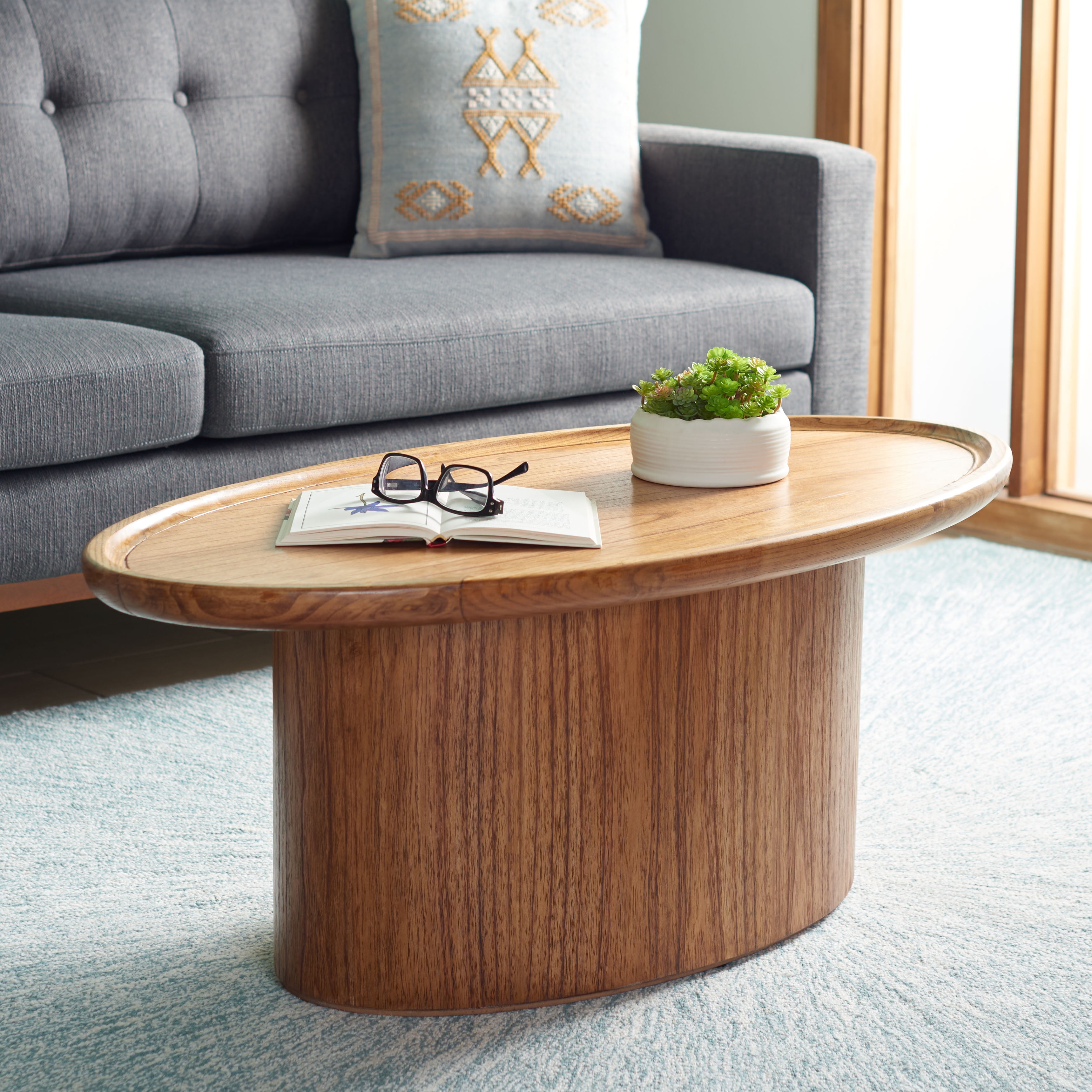 Safavieh Flyte Rustic Wood Oval Coffee Table Natural Walmart Com Walmart Com