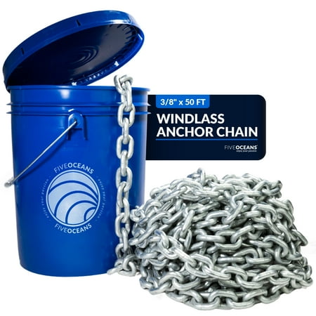 Five Oceans Marine Grade Windlass Anchor Chains for Boats 3/8-Inch x 50 Ft Grade 43 HT G4 High Test Hot Dip Galvanized Steel Boat Anchor Chain - FO4491-M50