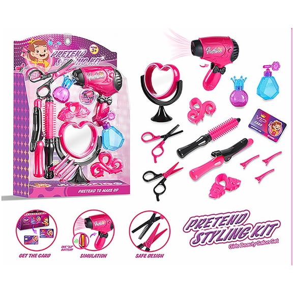 Kids Hair Salon Pretend Play Beauty Styling Set, Girls Hairstyle Fashion Role Play Toy, Christmas Birthday Holiday Gift, Educational Imagination Fine Motor Learning Toy for Toddler Girls Ages 3
