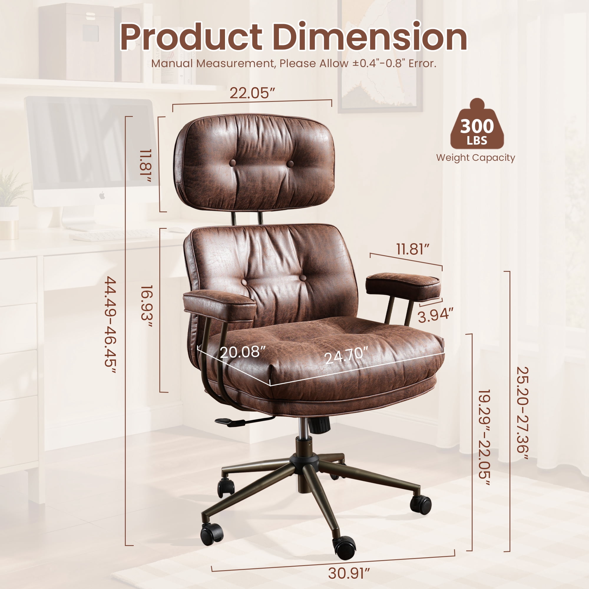 XIZZI Executive Office Chair, Oversized Computer Desk Chair with High Back, Ergonomic Elegant Design, Multi-Layer Memory Foam Cushion, Dark Brown (Suede Leather)