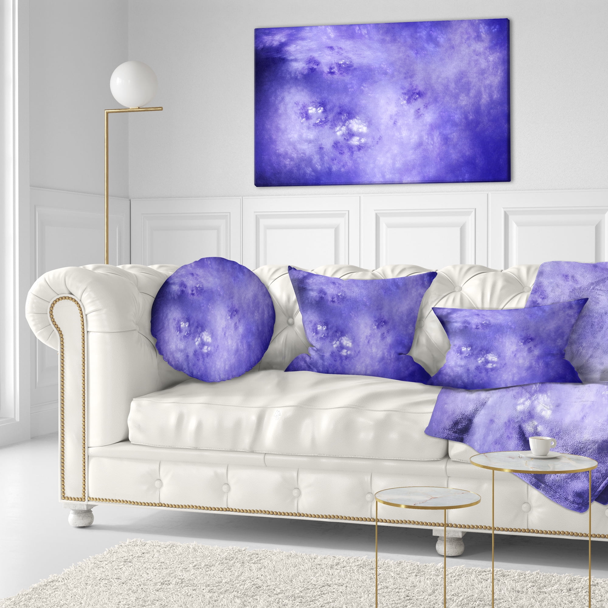Designart Light Blue Fractal Sky with Stars - Abstract Throw Pillow - 12x20