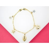 18K Gold Filled Dangle Star Cz Puka Shell Fish Charm Bracelet (XX15)