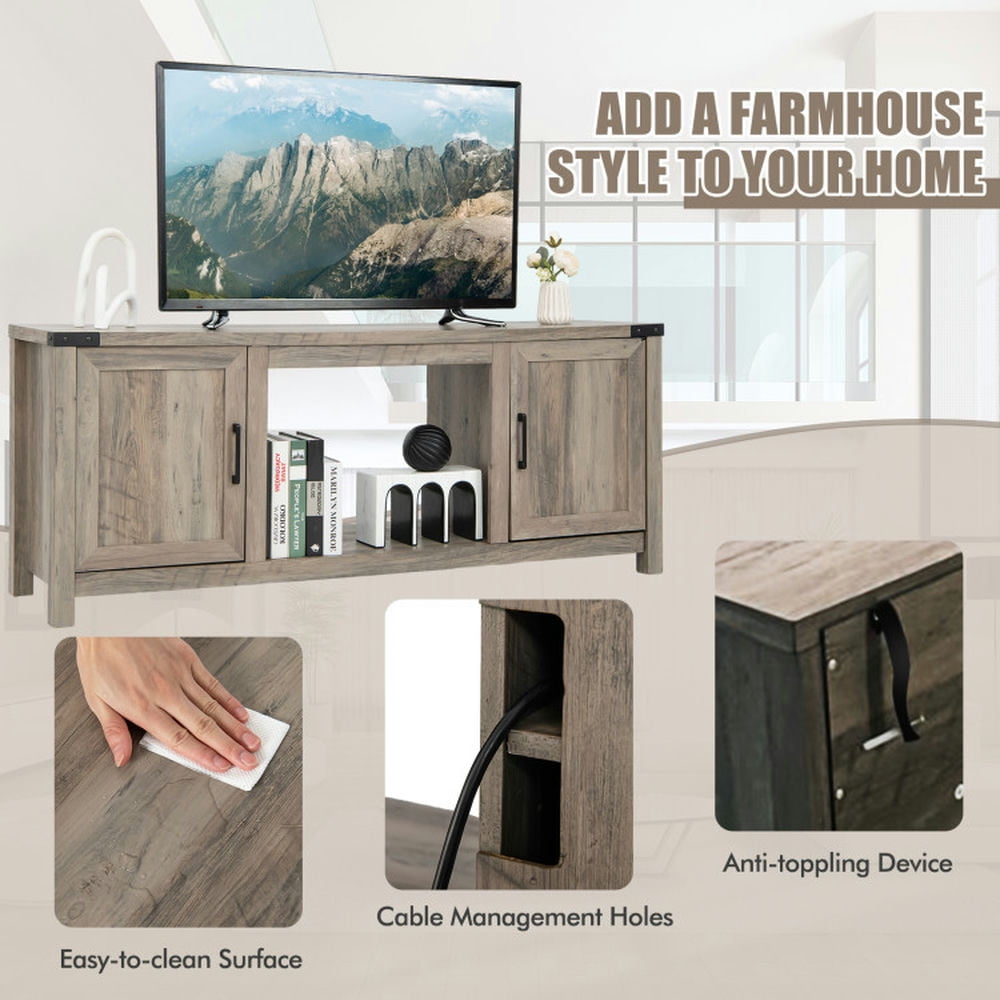 Finihen TV Stand, Entertainment Center, Electric Fireplace TV Stand with Storage Cabinets for TVs up to 70 Inch, for Living Room, Natural