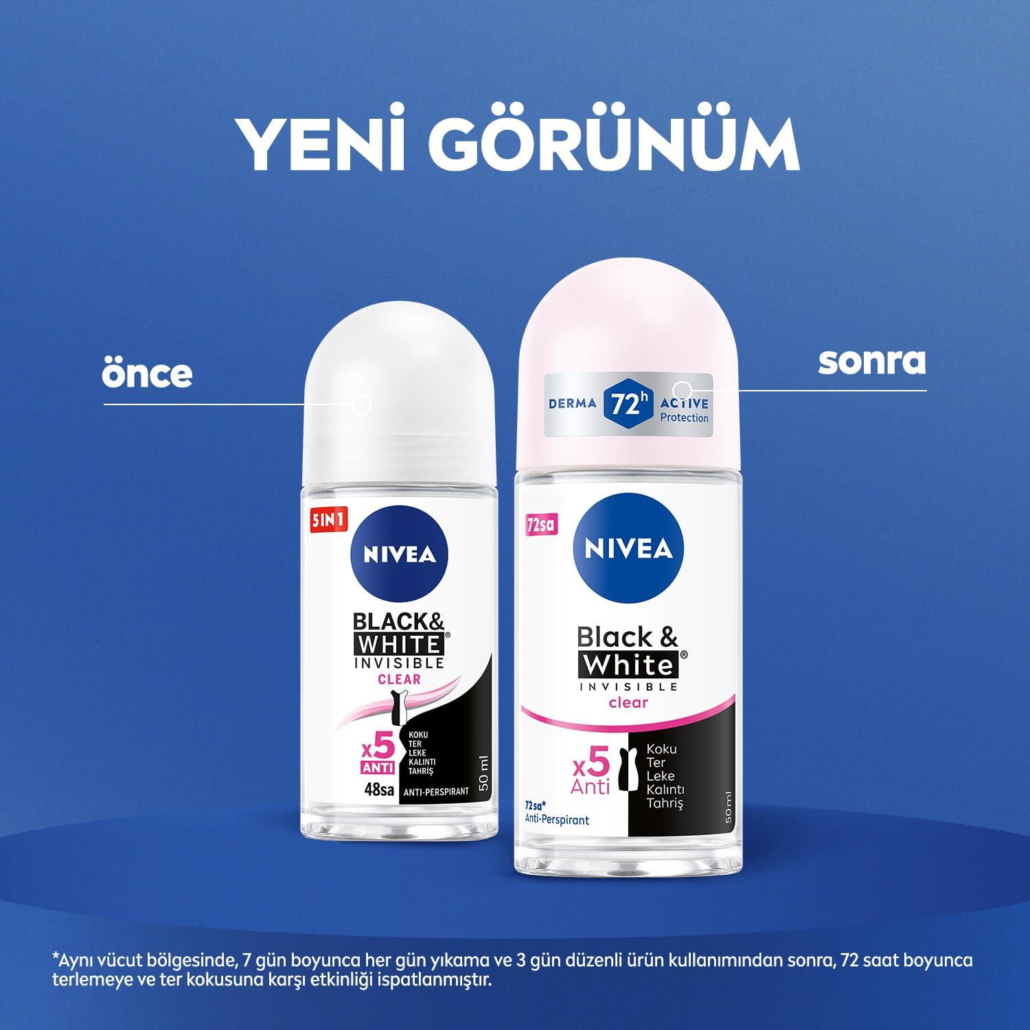 Nivea Woman Black & White Invisible Roll-on Deodorant Travel Small 50ML- 10 Pack