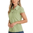 thumbnail image 4 of INSPIRE CHIC Women's Vintage Short Sleeve Tops Button Up Polka Dots Shirt M Green, 4 of 6