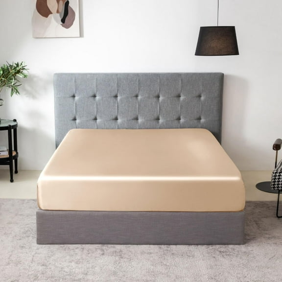 THXSILK Silk Fitted Sheet, 100% Pure 19 Momme Mulberry Silk, Only Seamless Bedding Set with 16'' Deep Pocket Elastic Adjustable(King Size 76''x80''+16”, Champagne)