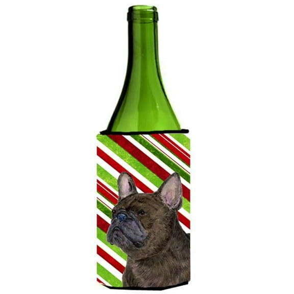 French Bulldog Candy Cane Holiday Christmas Wine bottle sleeve Hugger - 24 oz.