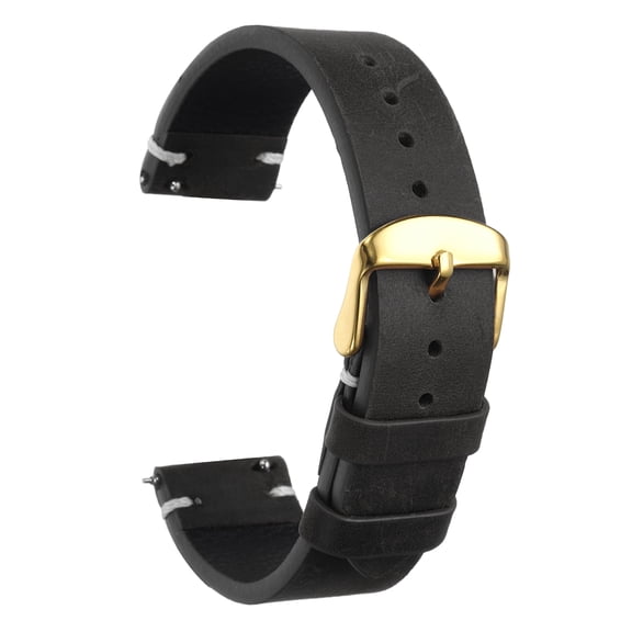 Uxcell Genuine Leather Watch Band 18mm Top Grain Leather Quick Release Replacement Watch Strap with 304 Stainless Steel Gold Buckle for Men Women, Black