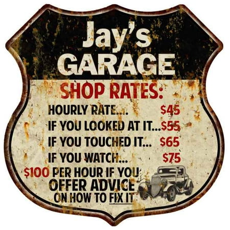 Personalized Sign Shop - Jay's Garage Shop Rates Personalized Gift 8x12 Metal Sign 211110019155