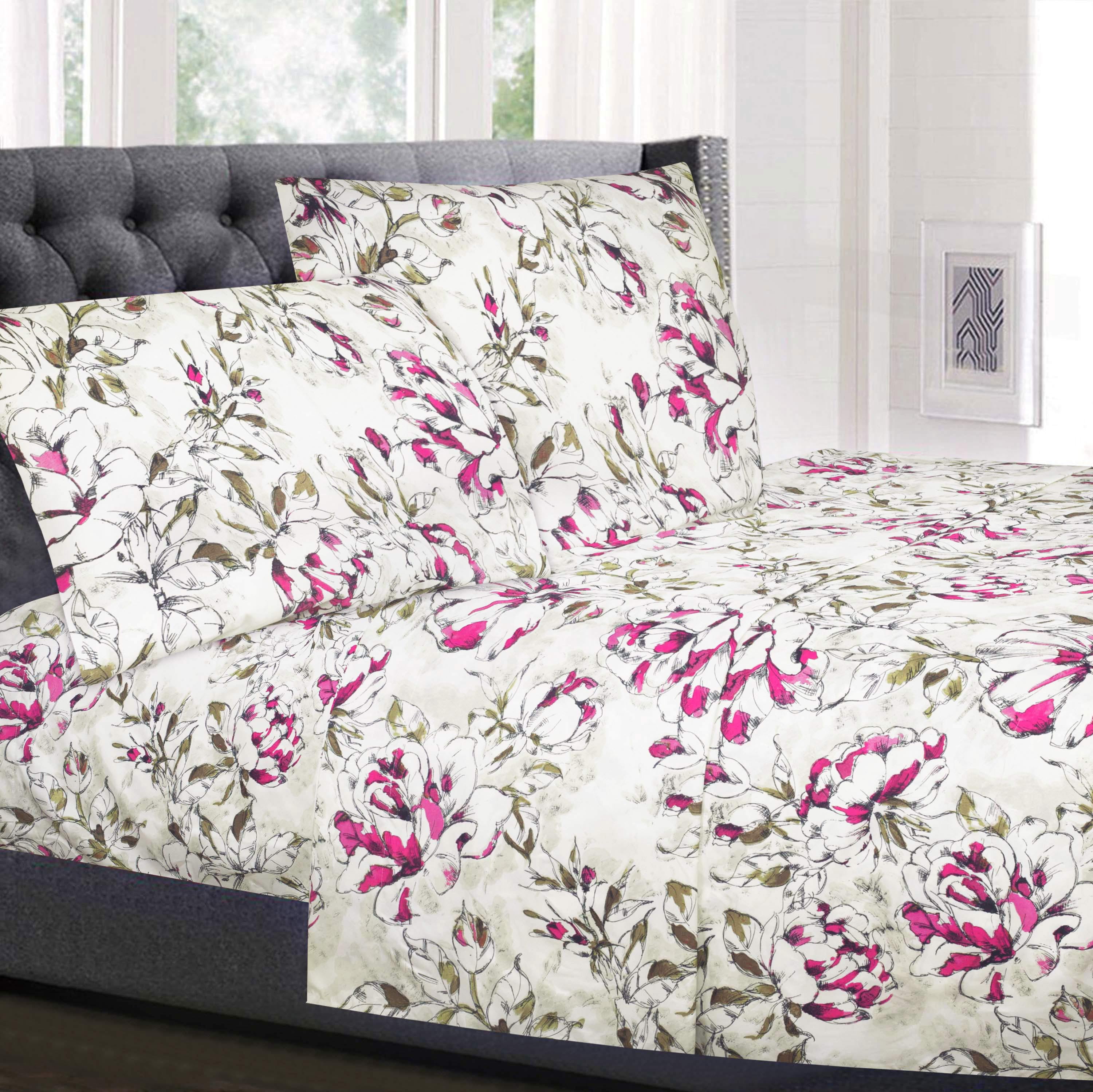Dolce Sage and Purple Floral Pattern 4-Piece 1800 Thread Count Sheet