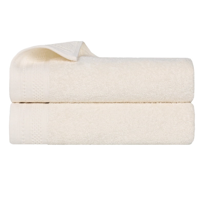 Superior Honeycomb Cotton Medium Weight Bath Sheets, Set of 2, Ivory