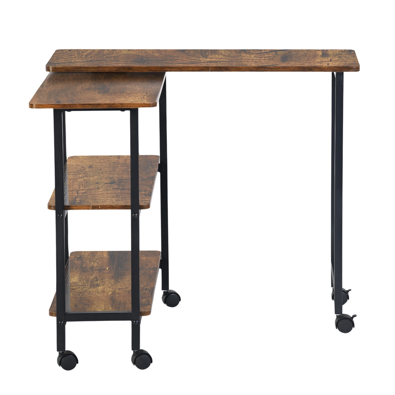 360° Rotating Side Table, Mobile End Table with 2-Tier Storage Shelves, Swivel Rolling Desk with 6 Lockable Wheels, Movable Laptop Table Couch Snack Table for Home