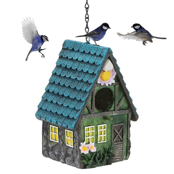 Bird Houses for Outside, Resin Bird House with Hang Chain Hanging Bird houses Garden Decor