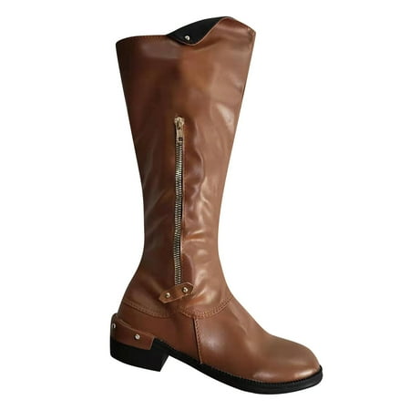 

KBKYBUYZ Women Fashion Cowboy Riding Boots Casual Warm Middle Heels Middle Tube Boots Shoes