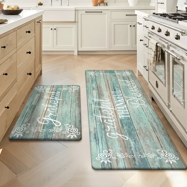 MeyJey Juego de 2 Tapetes de Cocina de Granja, Tapete Acolchado Impermeable Antideslizante y Antifatiga para Cocina, Comedor y Lavadero, 18"x30"+18"x48" Verde
