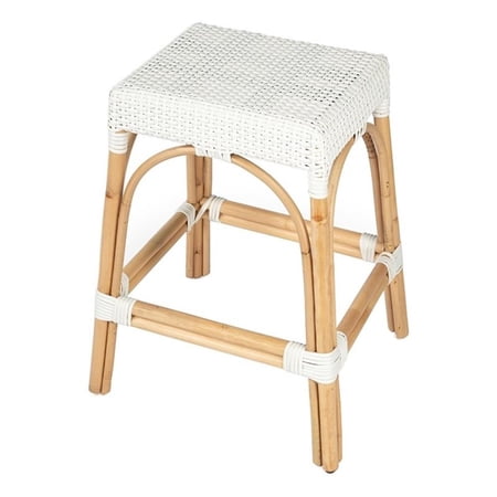Beaumont Lane Rattan Glossy White Counter Stool Rectangular Water Resistant 24.5 Assembled