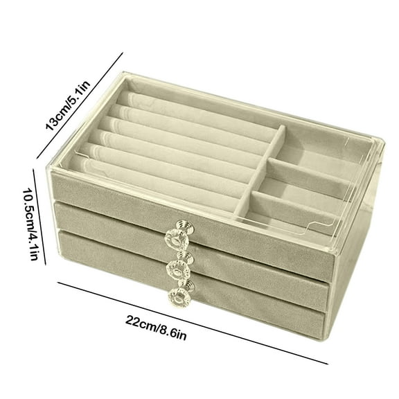 JikouIivo Acrylic Jewelry Box 3 Drawers,Clear Jewelry Organizer Velvet Rings Necklaces Earring Bracelets Display Case Gifts for Women Girls (Beige)