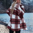 thumbnail image 5 of Yigetop Plaid Jacket for Woman Women's Overcoat Classic Button Down Plaid Printed Winter Fleece Lined Lapel Snow Coat Shirts Outwear with Pockets Jackets for Women Wine S, 5 of 9