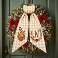 thumbnail image 3 of Iuaoueui Fall Wreath Sash 7 inches with Personalized Letter Monogram, Embroidered Initial Pumpkin Bow, Linen Plaid, Winter Holiday Decor for Front Door, Garden, 3 of 7