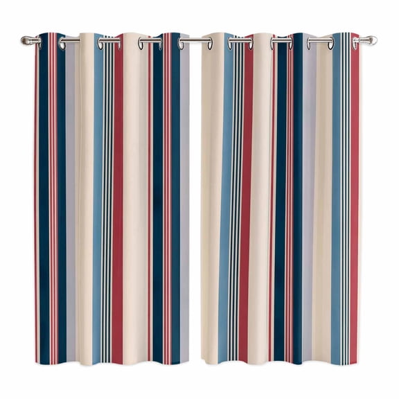 Curtains 84 Inches Long 2 Panels, Blue Red Striped Grommets Window Treatment Curtain, Modern Stripes Art Farmhouse Thermal Curtains Drapes for Living Room/Bathroom