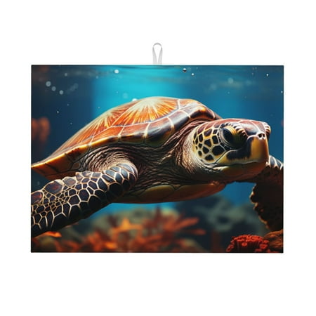 

Tebeau Realistic Turtle Print Dish Drying Mat for Kitchen Counter Dish Drying Pad with Non-slip Rubber Backed Hide Stain Anti Absorbent for Kitchen Counter Drying Mat