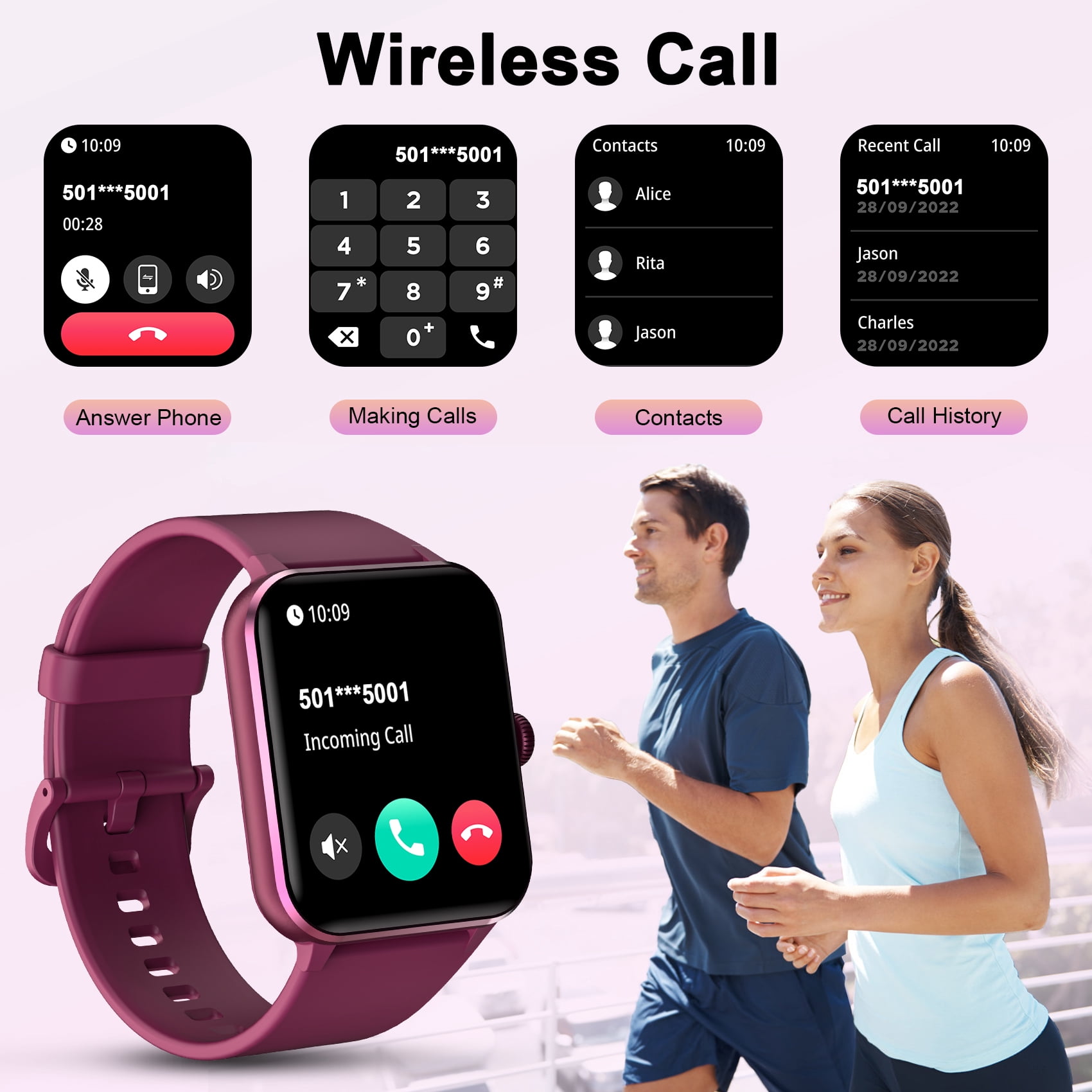 Smart Watch for Women Men, Bluetooth Calling Fitness Tracker, 1.85" HD Screen, AI Voice Assistant, 100+ Sports Modes, Compatible with Android iPhone (Burgundy)